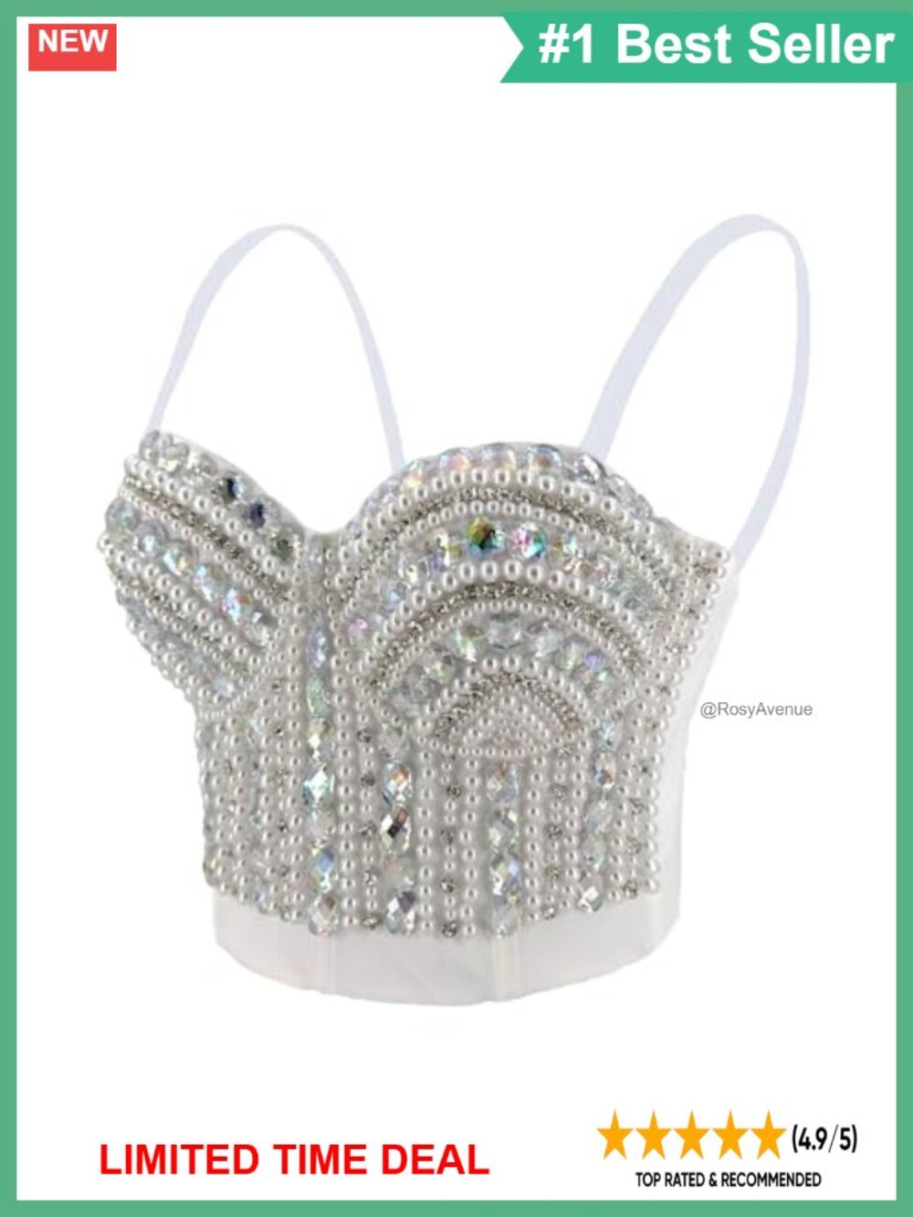 Diamond Pearl Rhinestone Padded Bustier Corset Crop Top Strapless Push Up